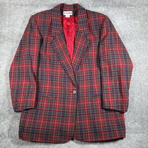 Vintage Red Plaid Blazer Women's 18W Wool Blend Joan Leslie Classic